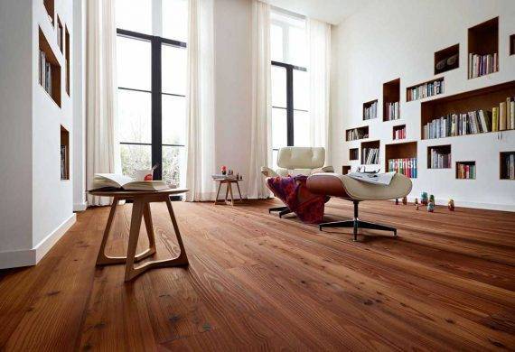 Stained pine floor boards