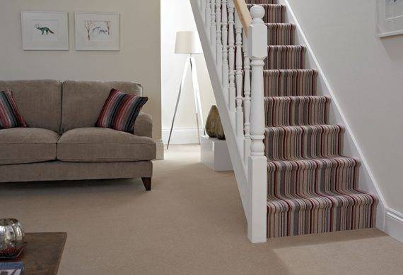 Stripe carpet stairs red and beige