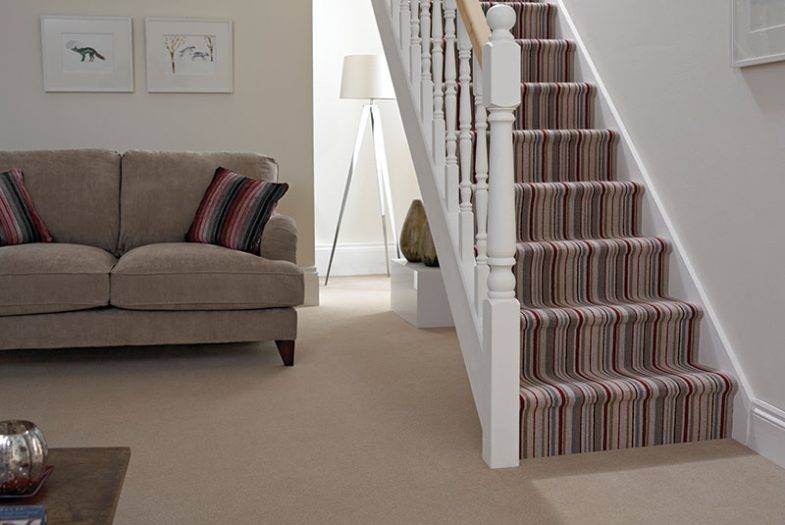 Stripe carpet stairs red and beige