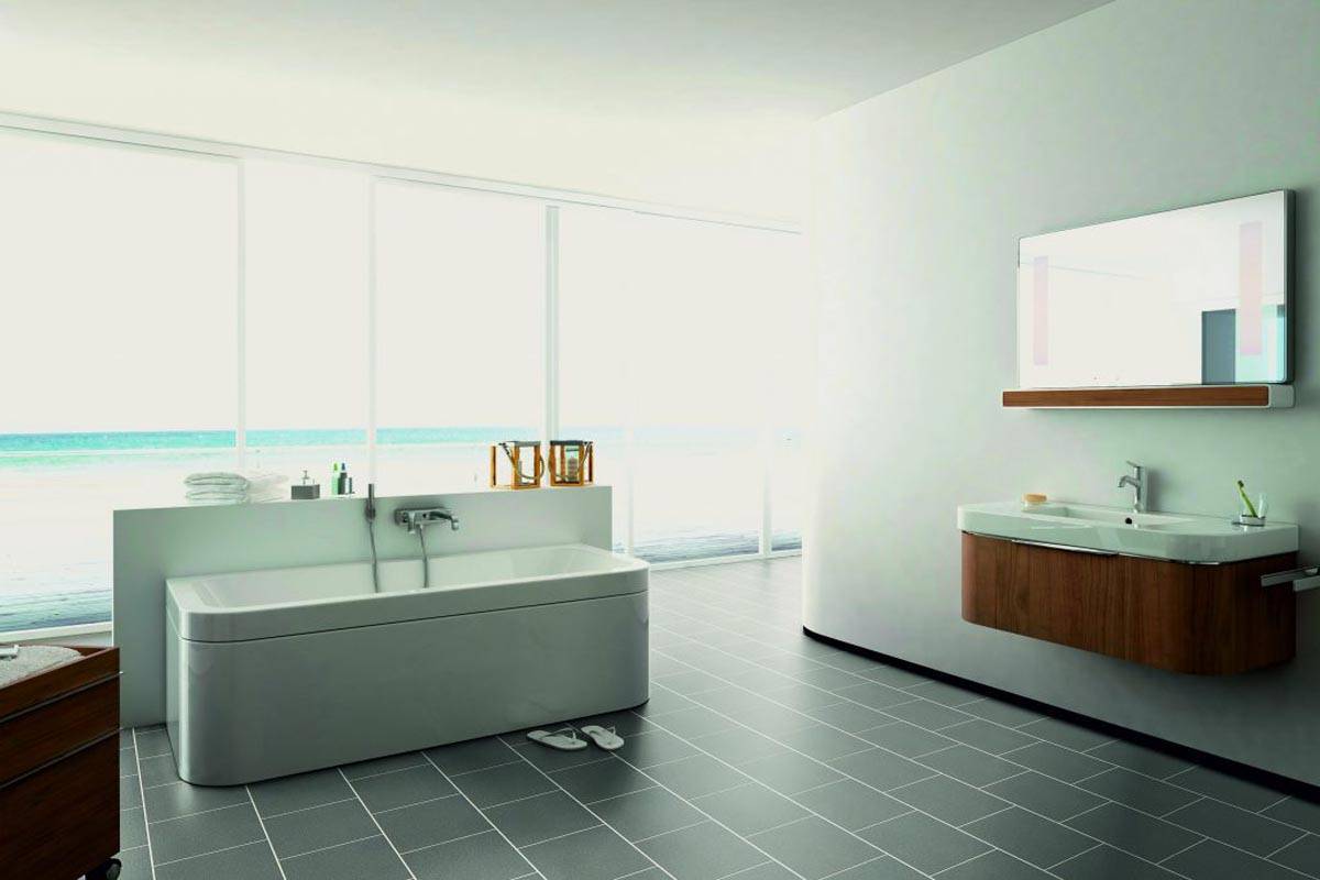 Luvanto Grey Sparkle lvt floor tiles with feature strips bathroom