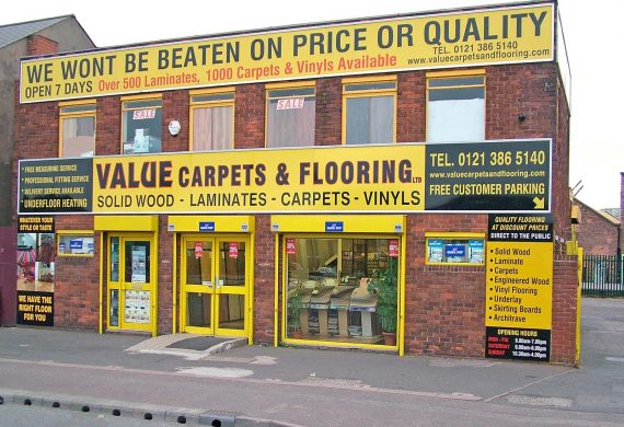 Value carpets and flooring front of store