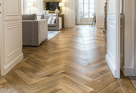 Engineered real wood herringbone flooring installed in a Cannock home by Value Carpets & Flooring